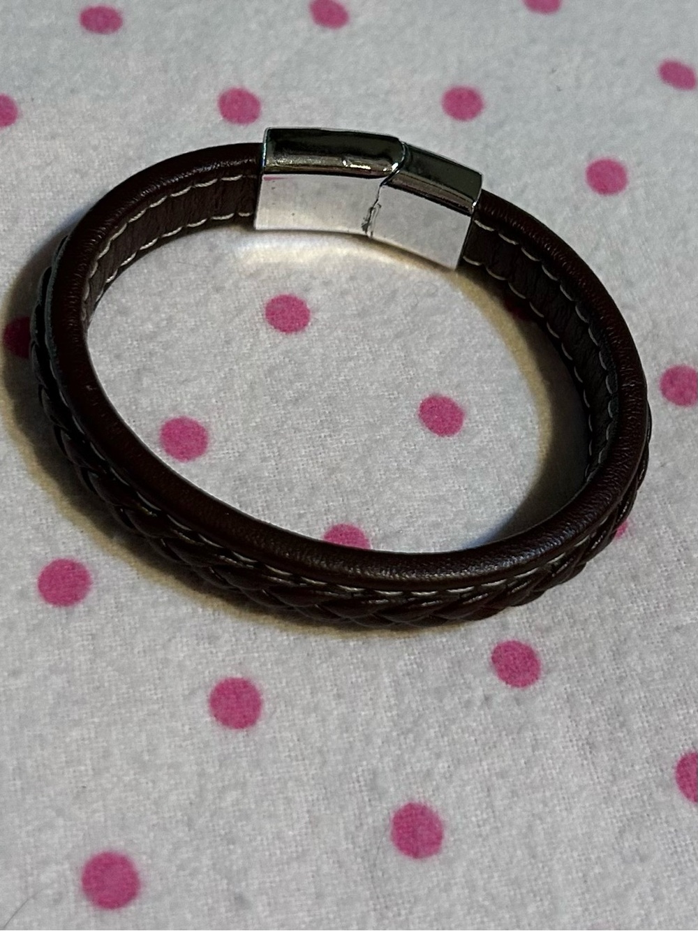 Brown Braided Leather Bracelet with Silver Clasp